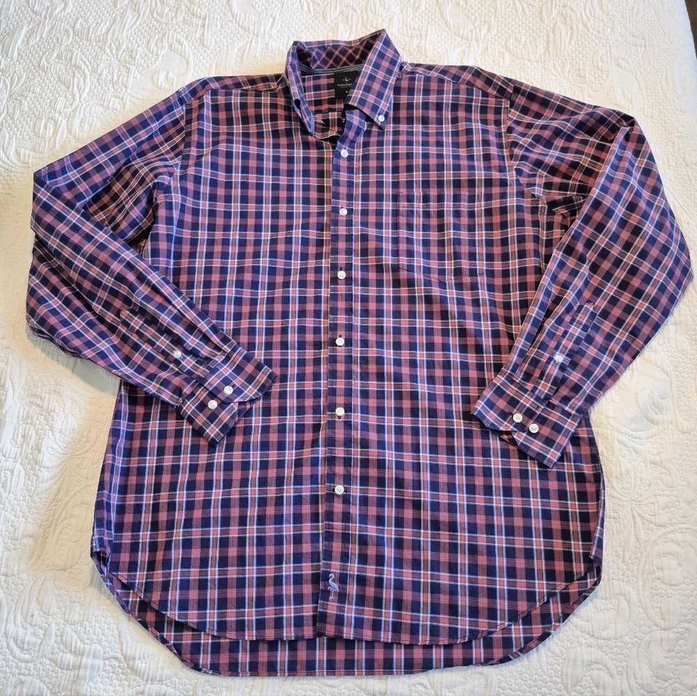 Tailorbyrd men's XL long sleeve plaid red, blue & white 1 pocket shirt EUC